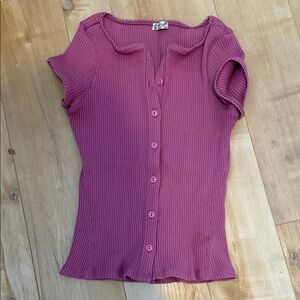 Free People Women's Ribbed Button-Up Top - Pink
